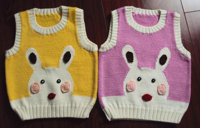 新款纯手工编织儿童背心毛衣三利线小免子背心