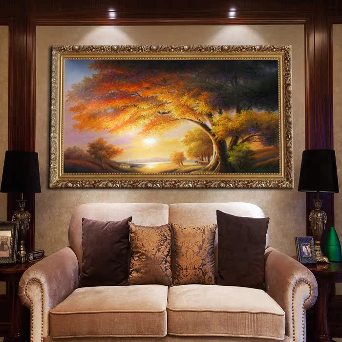 欧式现代家居客厅玄关树林风景油画挂壁画黄昏