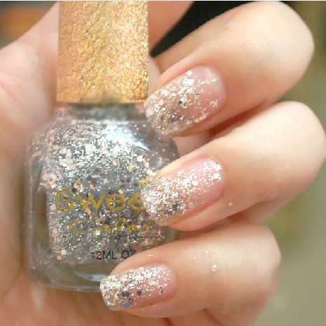 正品 Sweet color 健康环保 白银色亮片指甲油 