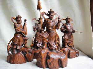 黄杨木雕件护世四天王镇宅保平安 四大金刚护