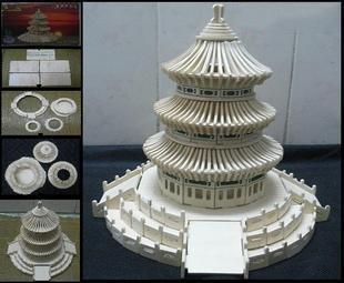 正品四联木质模型 3d立体拼图 益智玩具 建筑拼装模型【天坛】