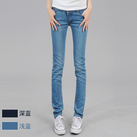 【鑫<em>书</em>遥】百搭两<em>色女</em>紧身修身排扣中腰牛仔裤