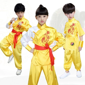 Trẻ em ngày võ thuật quần áo bé trai kung fu hiệu suất quần áo cô gái dài và tay áo ngắn thực hành quần áo trẻ em hiệu suất đào tạo mùa hè - Trang phục