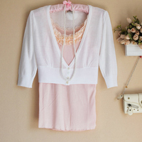 春夏装空调衫薄款<em>针织衫</em>镂空<em>圆领白色短款</em>长袖