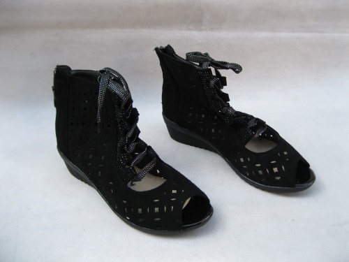 品牌足佳9189-1坡跟磨砂皮女凉鞋特大码女鞋