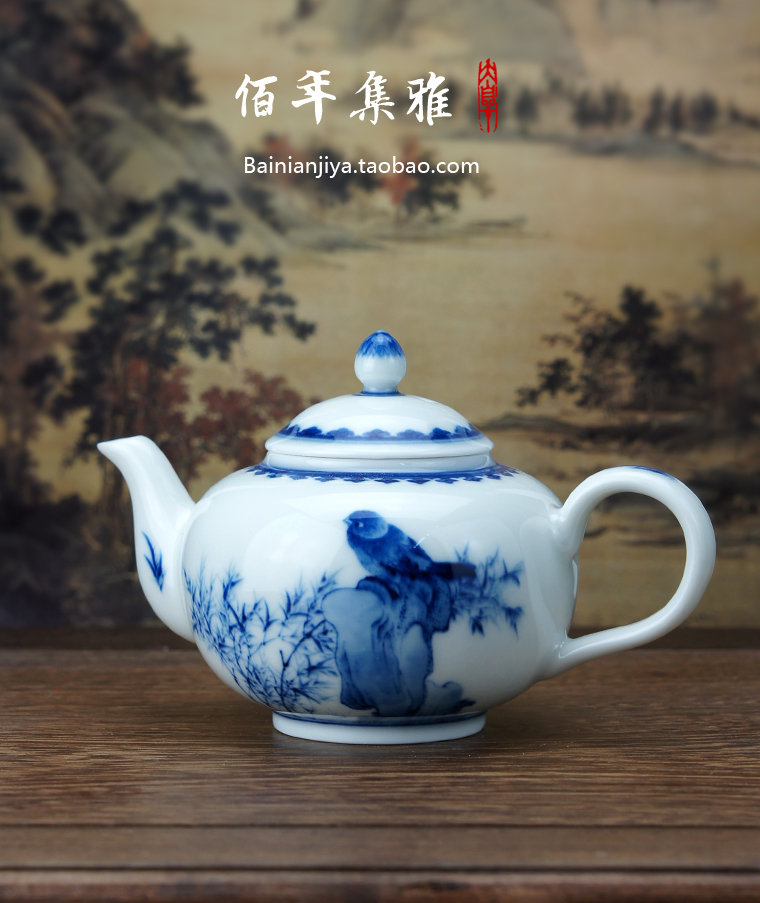 清风拂面 青花【花鸟】壶之一 景德镇精品手工仿古瓷器茶具