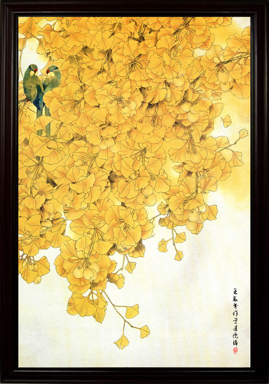 瓷板画 景德镇制 秋日银杏 装饰画 装修壁画 中式墙上