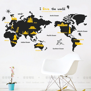 世界地图各国名胜建筑英语培训墙贴沙发床头会