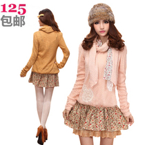 <em>少女</em>装秋<em>冬裙</em>甜美超可爱毛衣裙子配围脖蝴蝶结