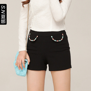 <em>短裤搭配</em>_2013秋季新品黑色高腰包臀短裤热裤