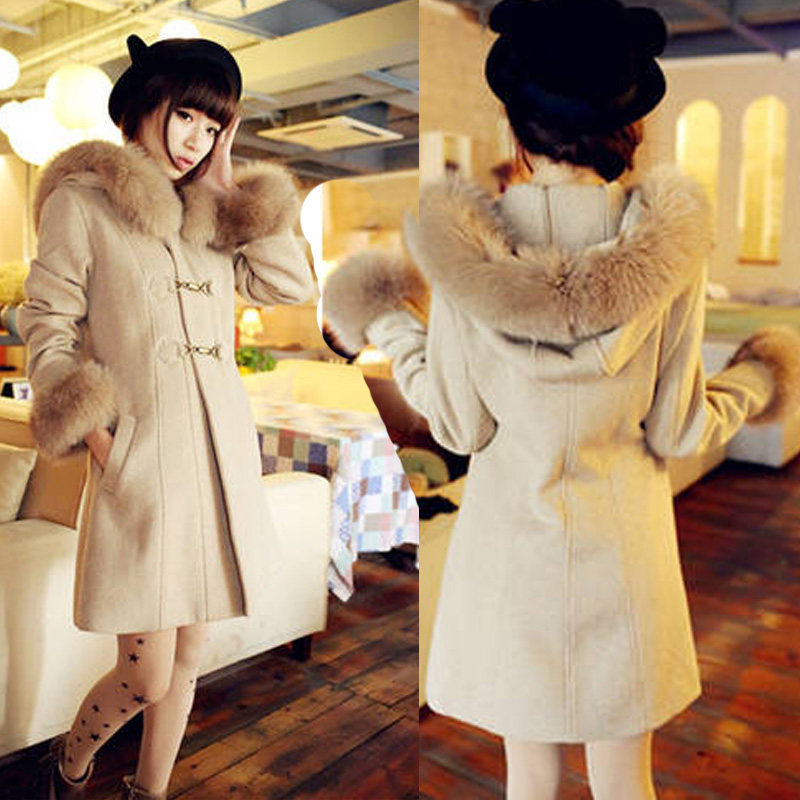 2014新款<em>韩版</em>修身毛呢大衣<em>女装 潮</em> 冬<em>外套</em>中长
