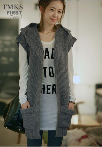 2014韩版无袖马甲<em>带帽</em>毛衣女 <em>大码</em>宽松坎肩针