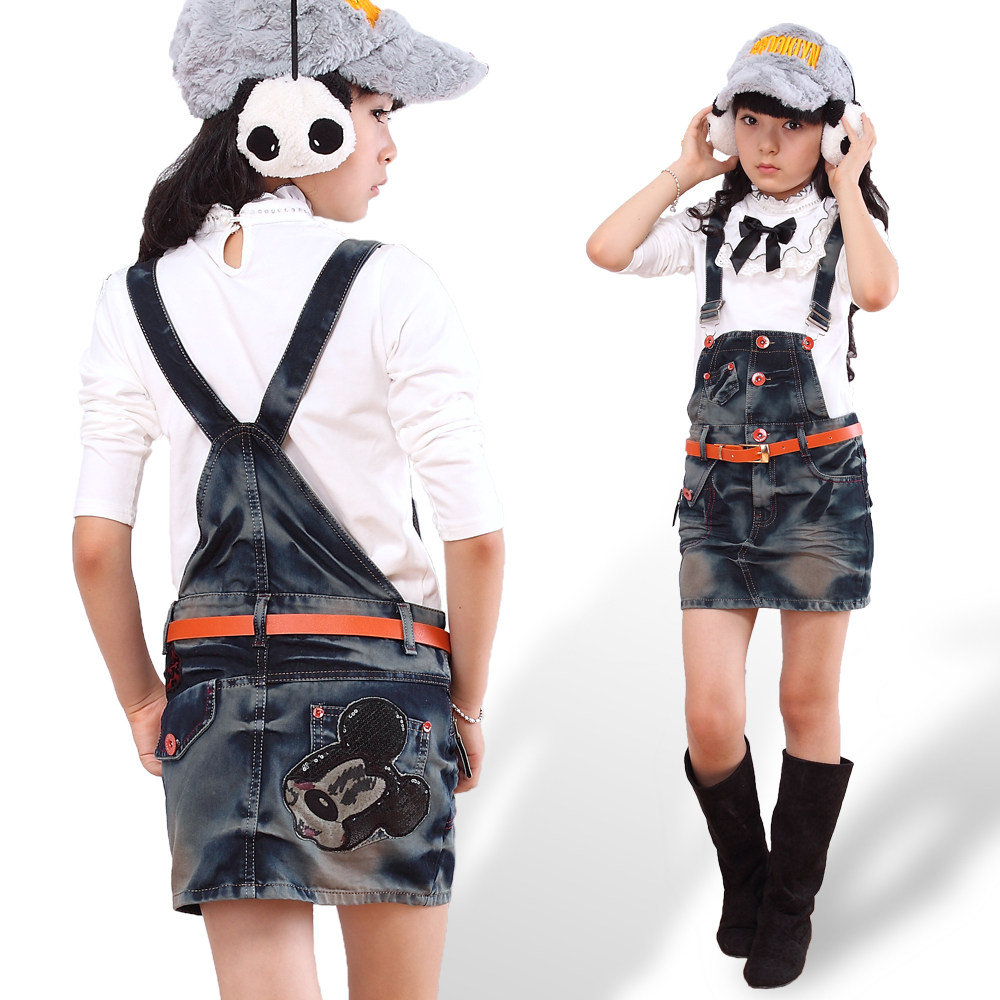 韩版<em>女大童牛仔</em>背带<em>短裤</em>女童<em>牛仔</em>裤儿童中大童