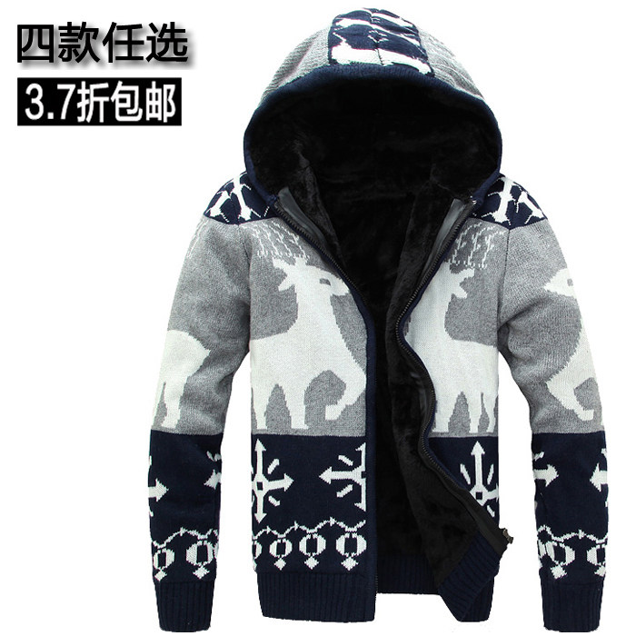 加绒男士<em>毛衣外套</em> 男针织衫厚款 <em>小鹿毛衣</em>针织