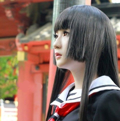 cosplay假发 地狱<em>少女</em> 阎魔爱 <em>cos</em>动漫假发 黑色