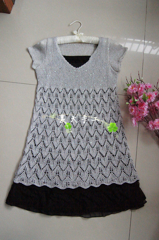 纯手工<em>毛衣</em>钩针<em>编织女款</em> 缕空 <em>花样</em> 亮片裙|一淘