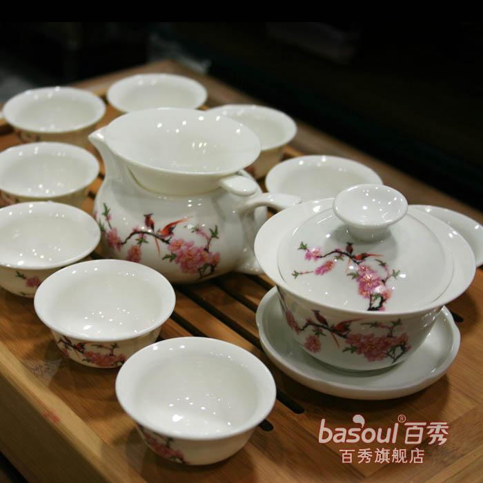 茶具 高骨质瓷器红梅花喜鹊功夫茶具 整套特价