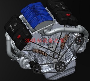 V6双涡轮增压发动机(3.2升)三维模型 非标自动