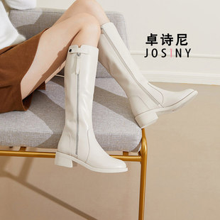 zhuoshini, autumn and winter, tall, short, white knight, horse boots, long leather boots, women's shoes, 2019, new style, no more than knee