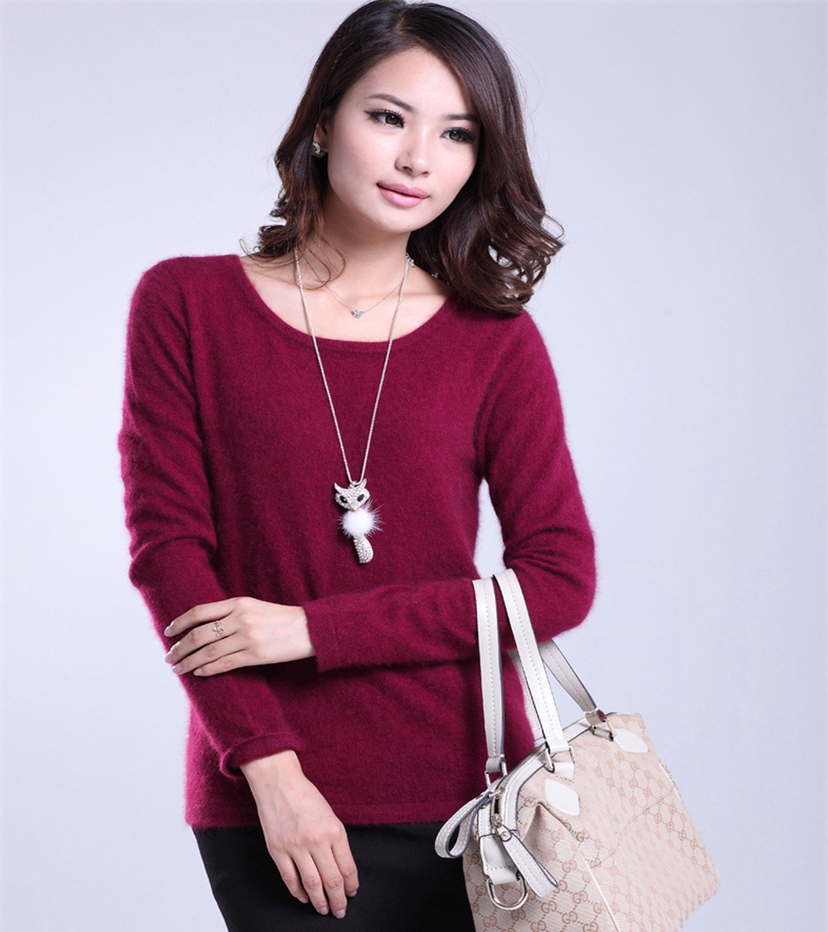 新款女式<em>短款</em>貂绒衫 <em>毛衣外套</em> 韩版女羊毛衫圆