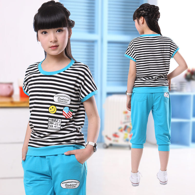 14夏装夏天12<em>女孩子</em>衣服女<em>大童少女装</em>短裤套