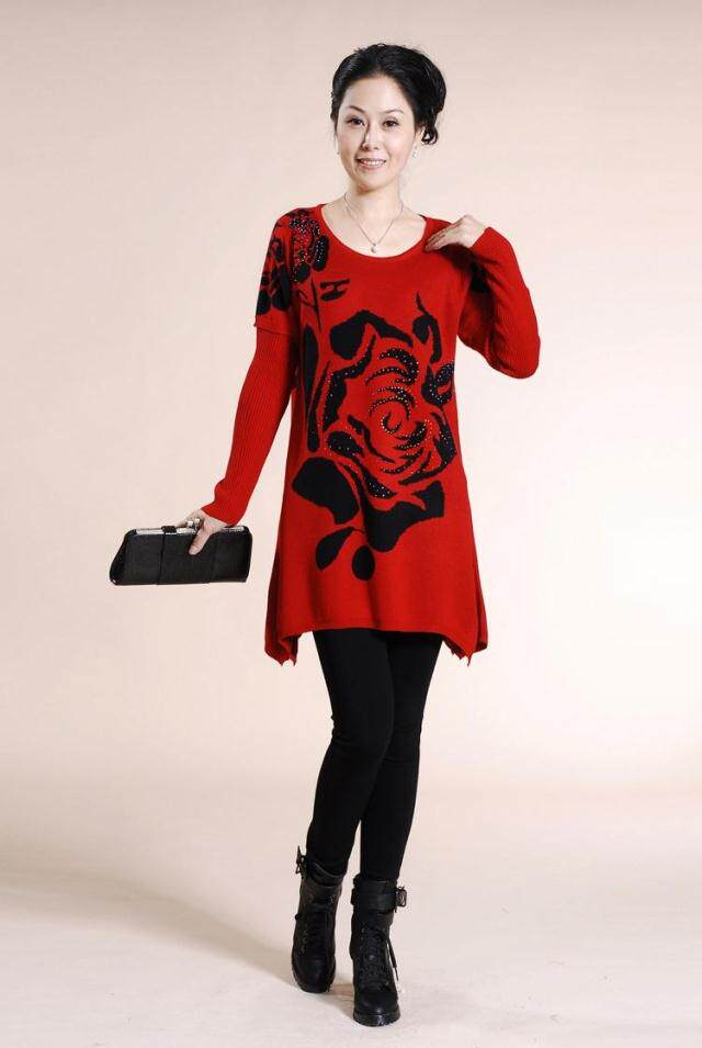 包邮2014春季<em>中年</em>新品韩版中<em>长款中年人</em>针织