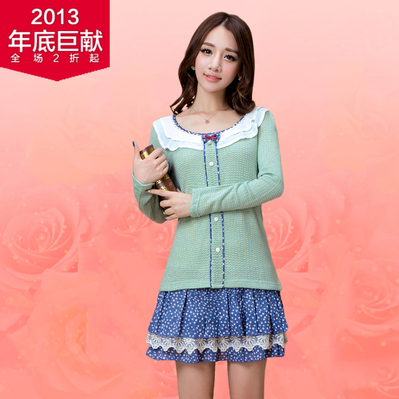 恬心女孩2013秋冬款女装圆领长袖两件套连衣