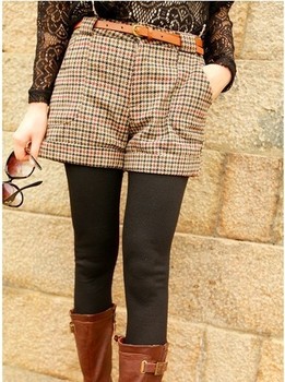 <em>短裤</em>搭配_2012秋冬新款 <em>棕色千鸟格</em>方格 口袋