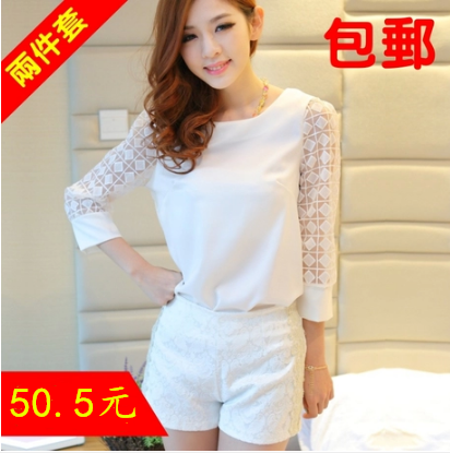 2014春装新款欧根纱雪纺衫<em>上衣配</em>蕾丝花边短