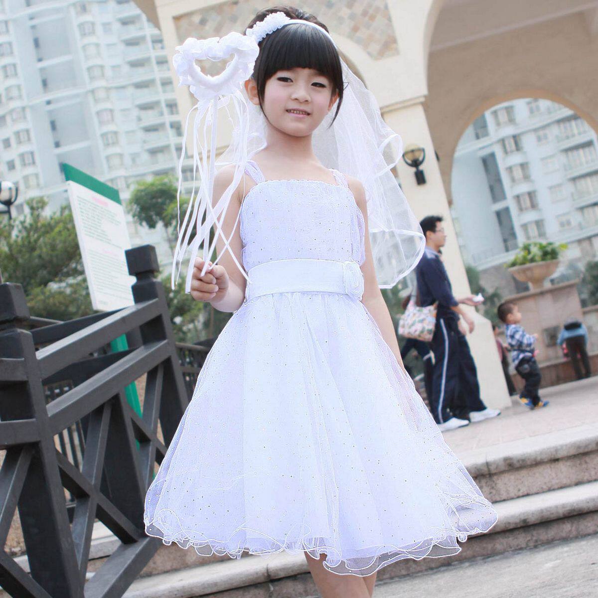 小女孩礼服裙婚纱 女童演出裙花童<em>白色</em>5-6-7岁