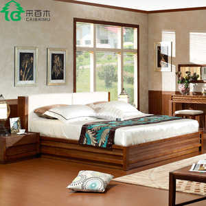 采百木 东南亚风格卧室家具实木床1.8米槟榔色