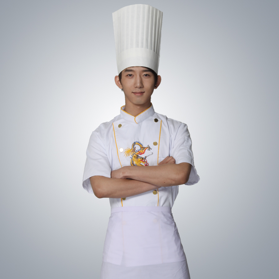 501酒店员工工作服 绣龙厨师长制服 厨师服短袖 餐厅宾馆厨房工装