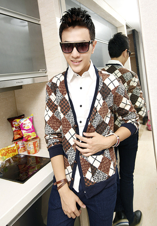 【冰婷de小店】多彩<em>菱格</em> <em>线衣</em> 针织衫 毛衣外套