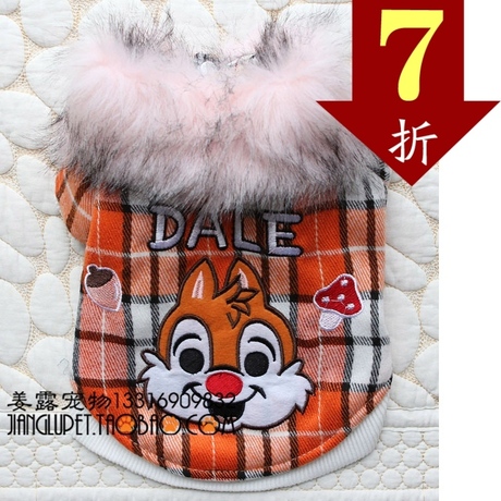 日单橙色格仔松鼠外套带帽子宠物衣服 (XS, M