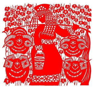 贵州苗族剪纸《卖羊》工艺品\/礼品\/折纸\/艺术