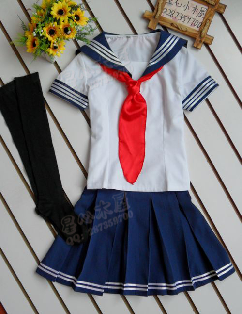 日韩版女生校服 海军风水手服 学生演出制服 蓝色百褶裙制服套装
