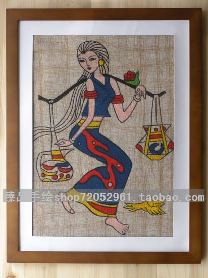 苗族蜡染云南少数民族特色手工艺品小蜡染画(傣族少女)壁挂装饰画