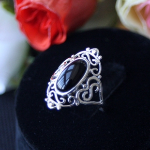 盗船曼古银老银匠泰银925纯银<em>黑玛瑙女戒指</em> 时