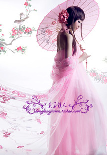 最新古装 新款唐装汉服 少女写真服装 粉色儒裙