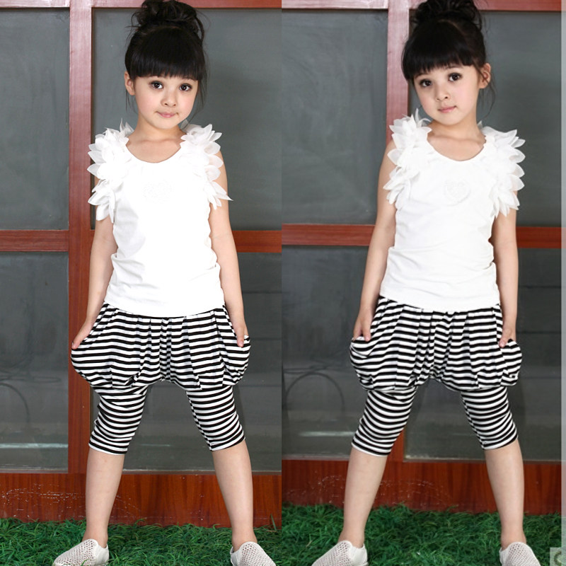女童夏季套装韩版儿童背心哈伦<em>马裤运动装</em>6 7