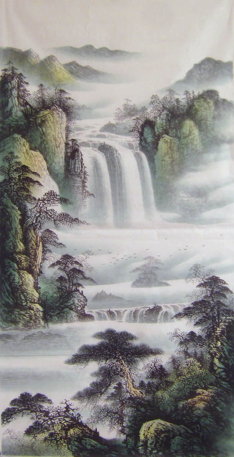 国画 山水画 四尺山水画 竖幅山水 源远流长 山清水秀