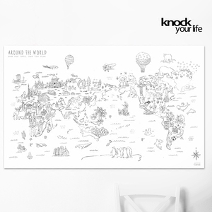 knock 韩国正品世界旅行胜地标志地图 涂色填