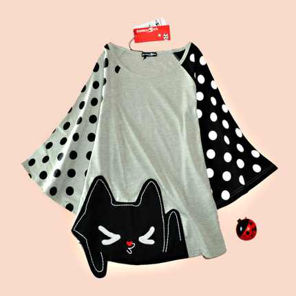 阿桑娜<em>a02 少女装</em>可爱休闲猫咪衫宽松胖MM半