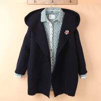 日单日系森女系 复古<em>宽松</em>蝙蝠袖<em>连帽中长款</em>加