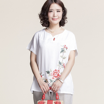 包邮 夏季新款中老年女装短袖老年妈妈装女绣