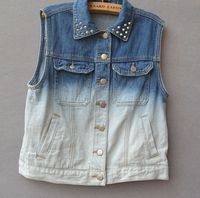 刚下线外贸<em>原单</em> denim co水洗<em>牛仔马甲</em> 串珠 镶