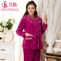 <em>芬腾</em>珊瑚绒<em>睡衣</em>冬<em>女</em>花边超柔奢华玉兔绒家居服