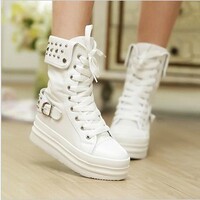 英伦靴帮厚底帆布鞋秋季韩版高邦<em>女鞋子潮</em>20