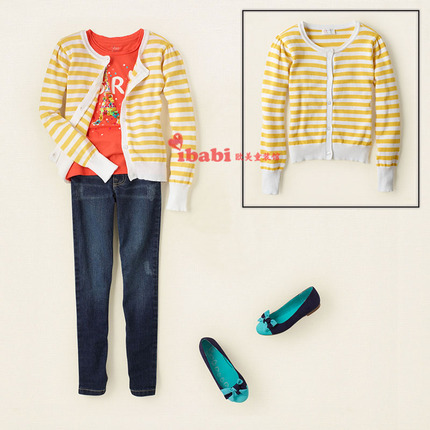 秋季新款欧美单PLACE正品<em>女童装女</em>宝宝<em>条纹</em>