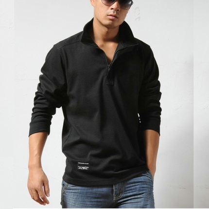 天天特价春秋男装正品jeep男士纯色长袖翻领T